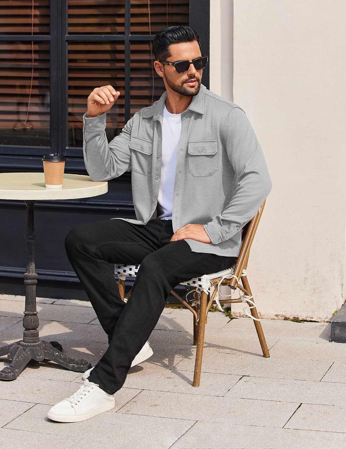imageCOOFANDY Mens Long Sleeve Shirts Casual Button Down Shirt Wrinkle Free Dress Shirt with PocketLight Grey