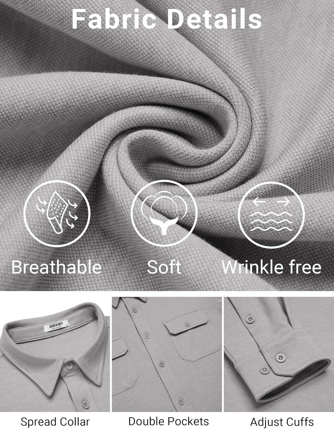 imageCOOFANDY Mens Long Sleeve Shirts Casual Button Down Shirt Wrinkle Free Dress Shirt with PocketLight Grey