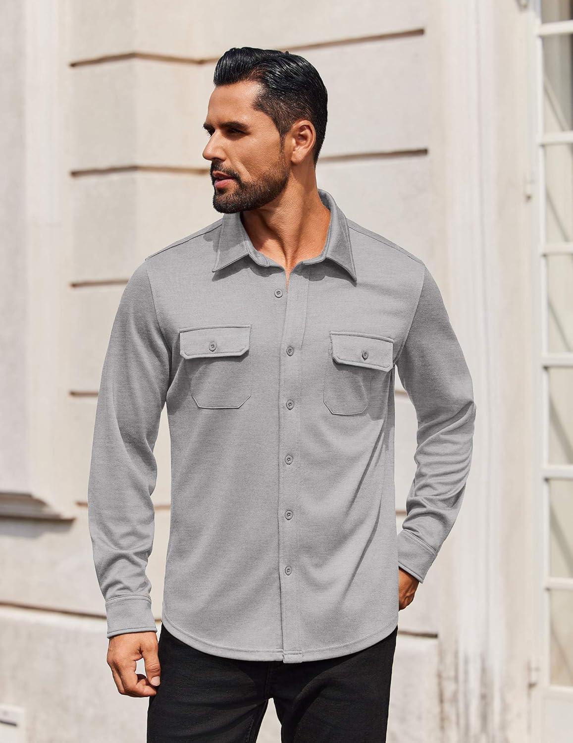 imageCOOFANDY Mens Long Sleeve Shirts Casual Button Down Shirt Wrinkle Free Dress Shirt with PocketLight Grey