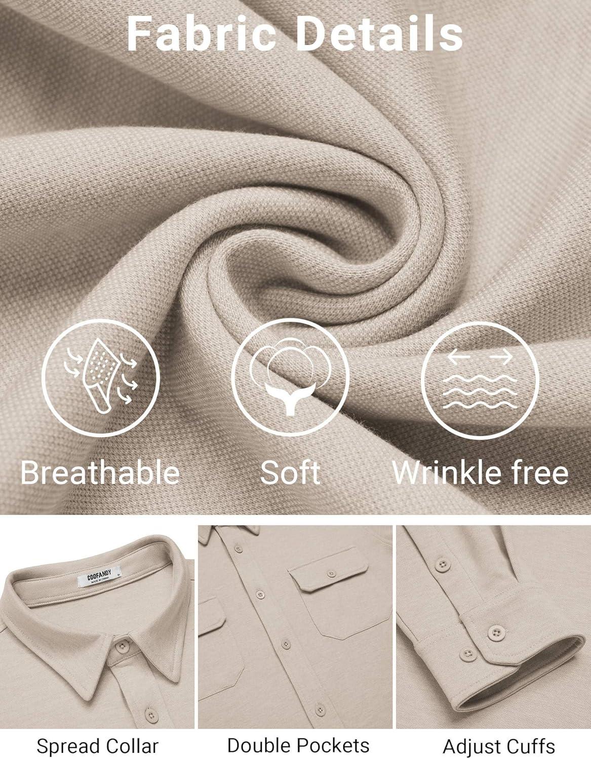 imageCOOFANDY Mens Long Sleeve Shirts Casual Button Down Shirt Wrinkle Free Dress Shirt with PocketLight Khaki