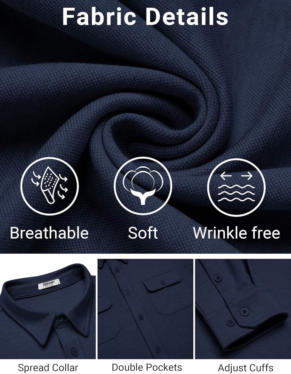 imageCOOFANDY Mens Long Sleeve Shirts Casual Button Down Shirt Wrinkle Free Dress Shirt with PocketNavy Blue