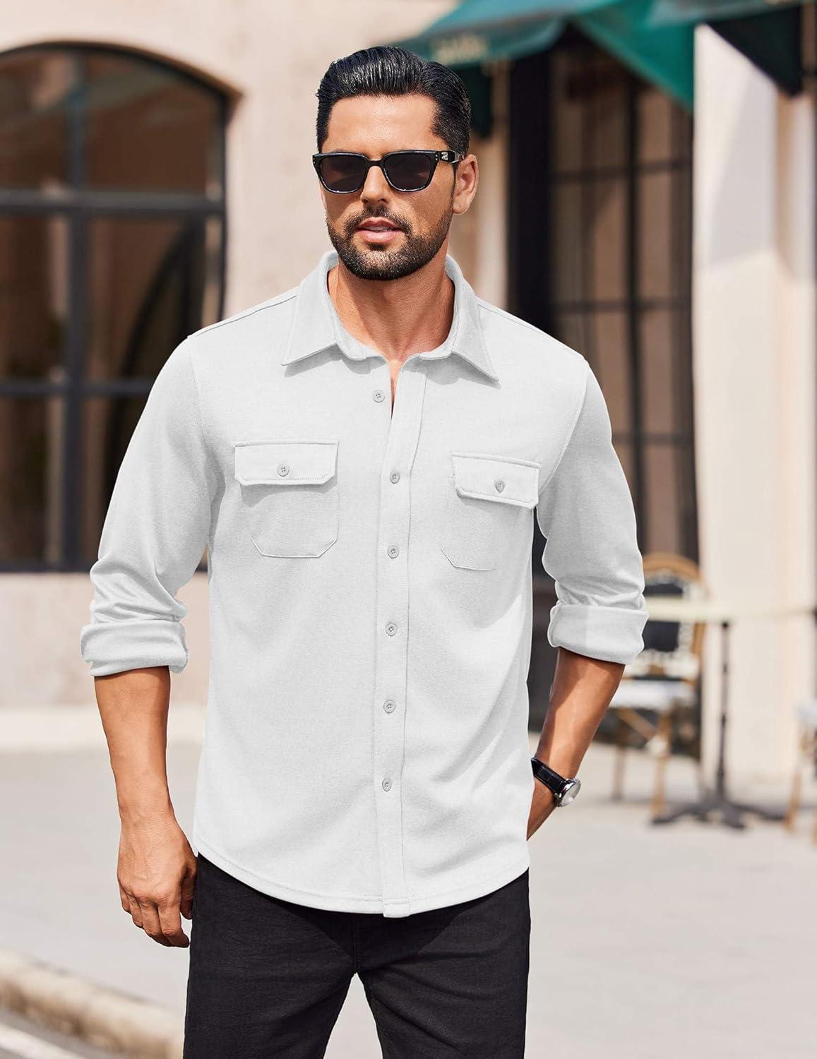 imageCOOFANDY Mens Long Sleeve Shirts Casual Button Down Shirt Wrinkle Free Dress Shirt with PocketWhite