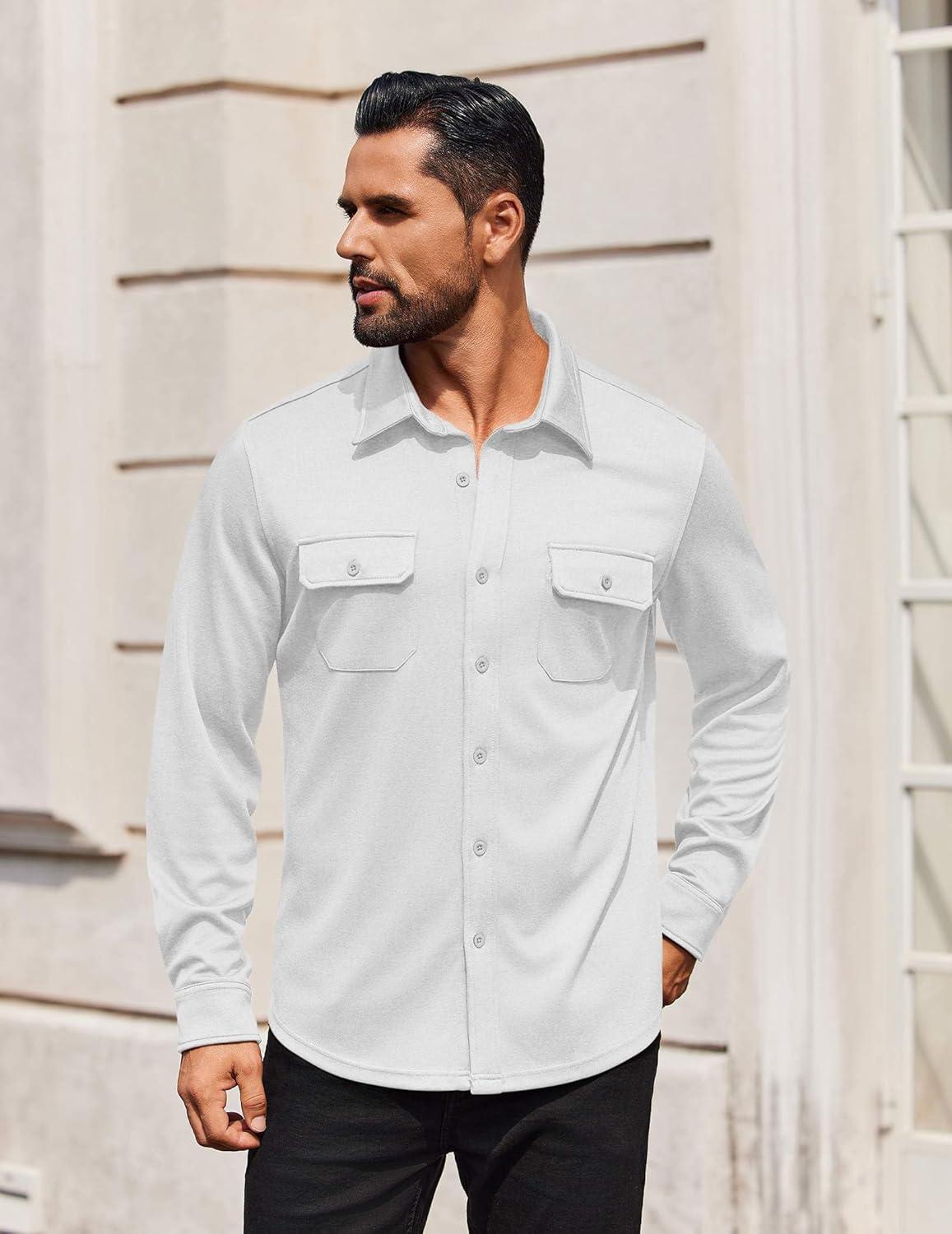imageCOOFANDY Mens Long Sleeve Shirts Casual Button Down Shirt Wrinkle Free Dress Shirt with PocketWhite