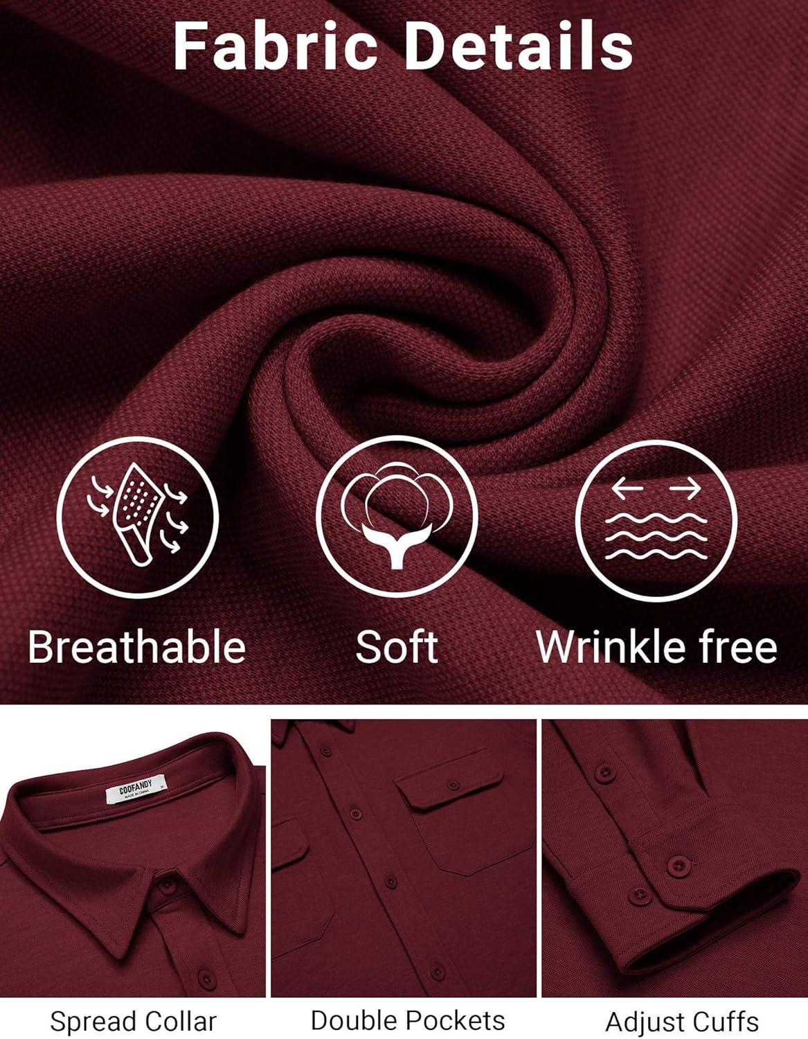 imageCOOFANDY Mens Long Sleeve Shirts Casual Button Down Shirt Wrinkle Free Dress Shirt with PocketWine Red