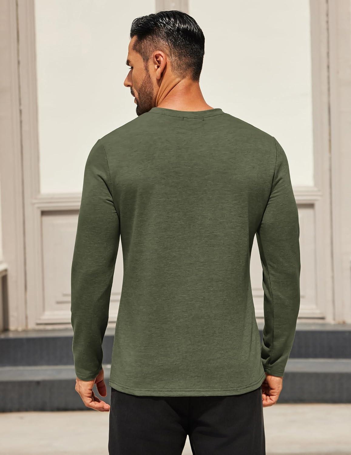 imageCOOFANDY Mens Long Sleeve T Shirts Crew Neck Casual Basic Tee Shirt Lightweight Pullover Shirts1 Packarmy Green