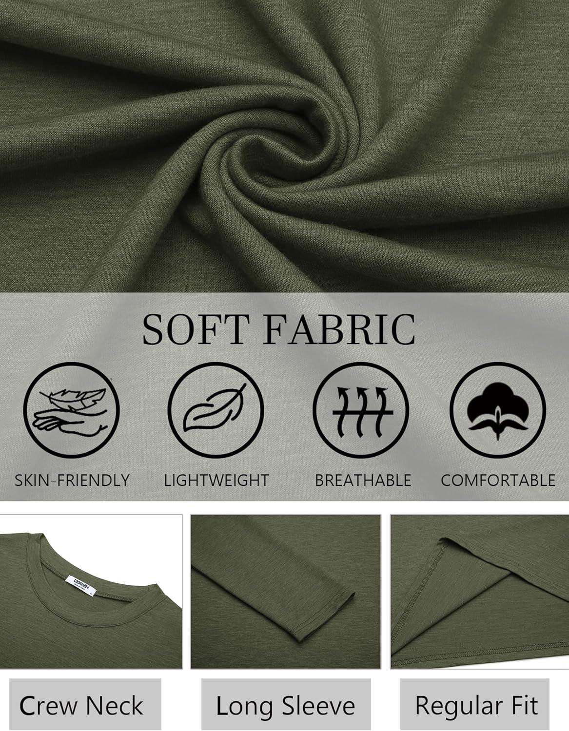 imageCOOFANDY Mens Long Sleeve T Shirts Crew Neck Casual Basic Tee Shirt Lightweight Pullover Shirts1 Packarmy Green