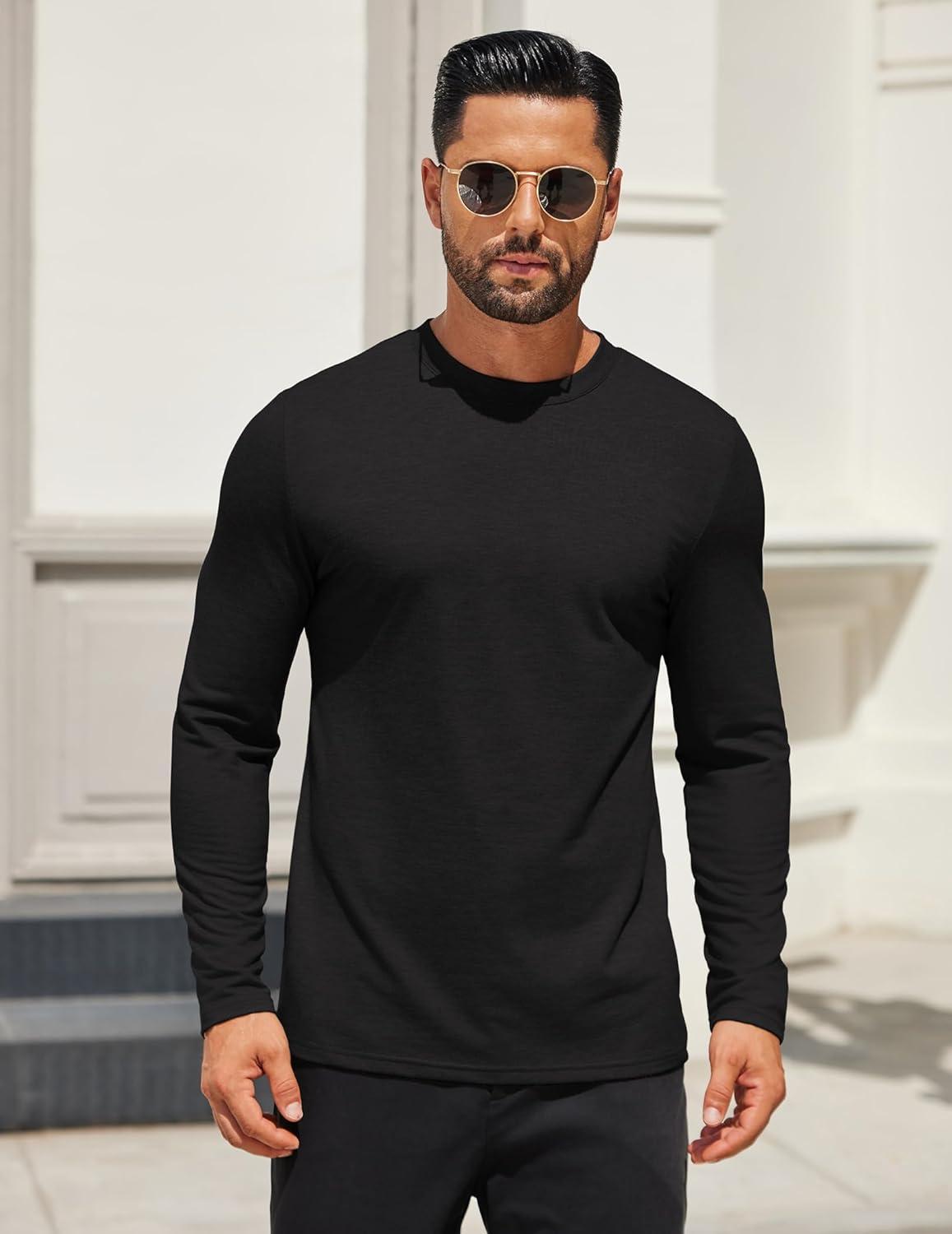 imageCOOFANDY Mens Long Sleeve T Shirts Crew Neck Casual Basic Tee Shirt Lightweight Pullover Shirts1 Packblack