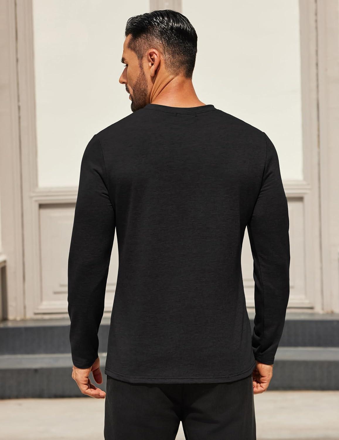 imageCOOFANDY Mens Long Sleeve T Shirts Crew Neck Casual Basic Tee Shirt Lightweight Pullover Shirts1 Packblack