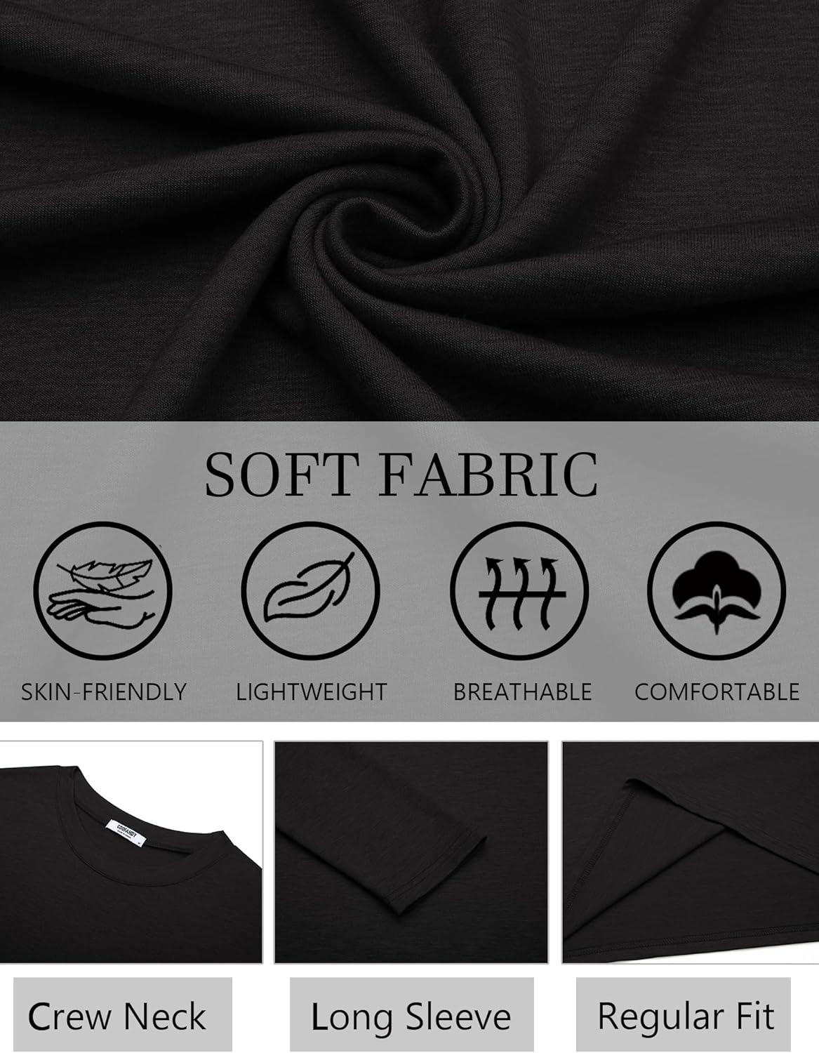 imageCOOFANDY Mens Long Sleeve T Shirts Crew Neck Casual Basic Tee Shirt Lightweight Pullover Shirts1 Packblack