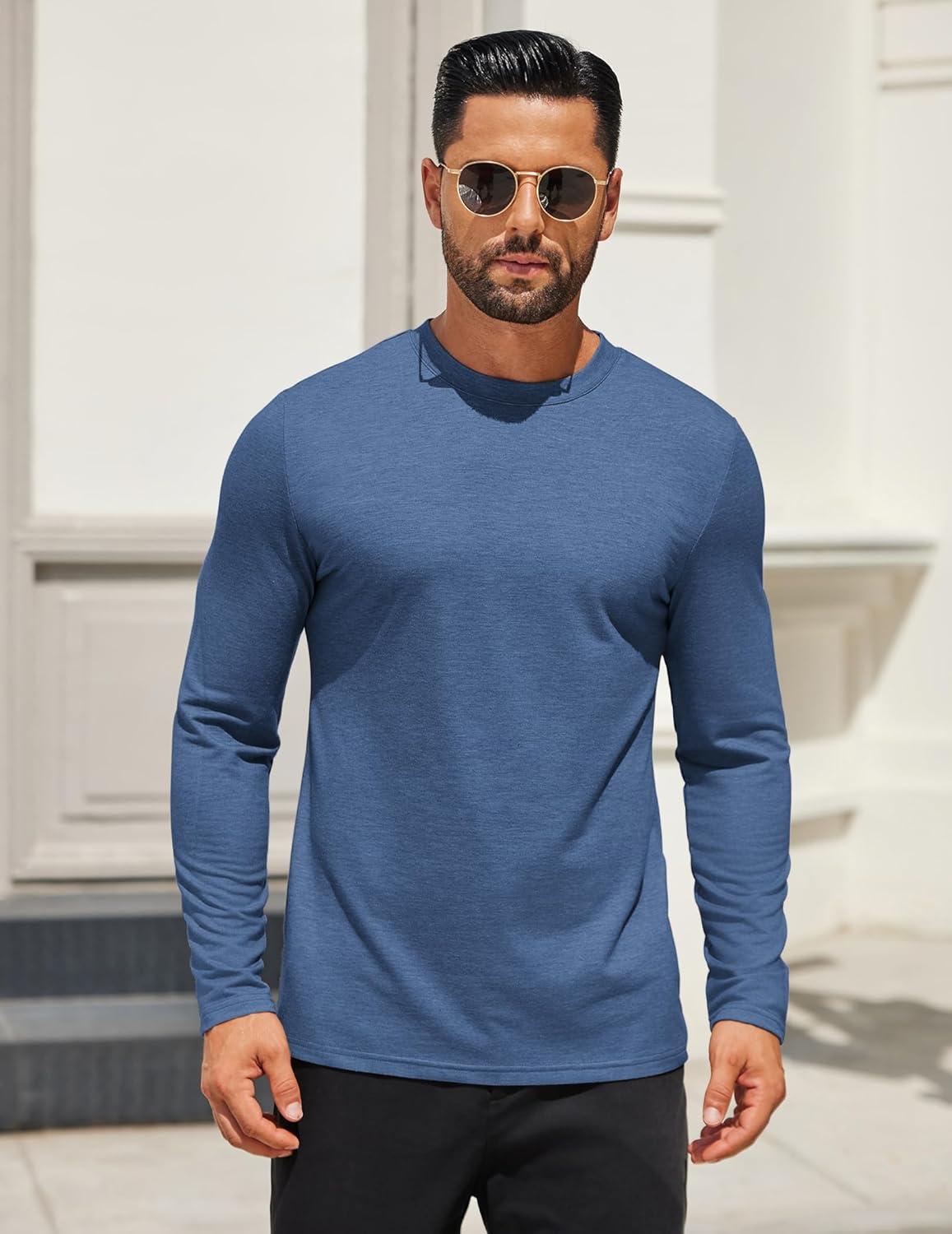 imageCOOFANDY Mens Long Sleeve T Shirts Crew Neck Casual Basic Tee Shirt Lightweight Pullover Shirts1 Packblue