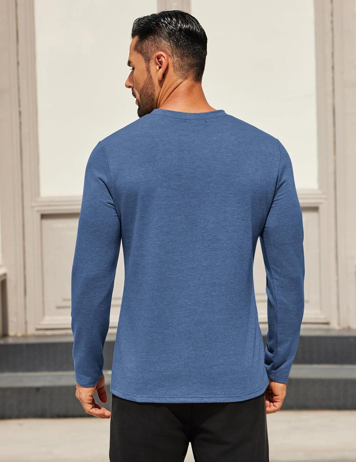 imageCOOFANDY Mens Long Sleeve T Shirts Crew Neck Casual Basic Tee Shirt Lightweight Pullover Shirts1 Packblue