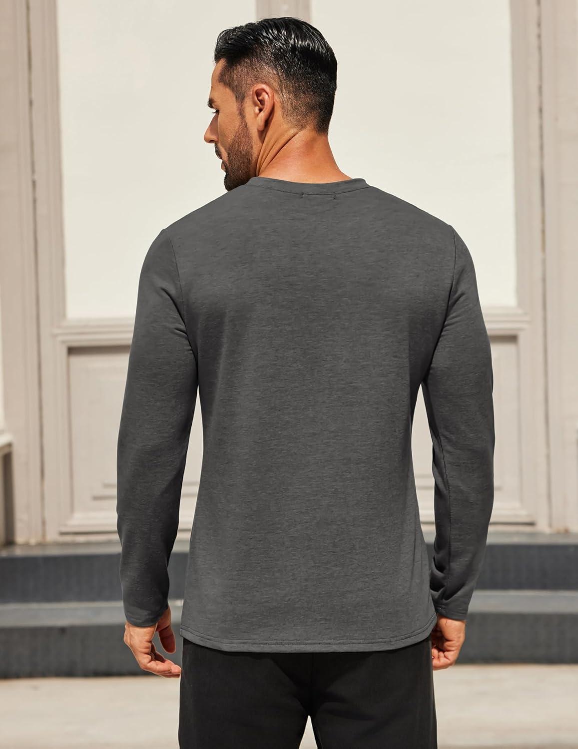 imageCOOFANDY Mens Long Sleeve T Shirts Crew Neck Casual Basic Tee Shirt Lightweight Pullover Shirts1 Packdark Gray
