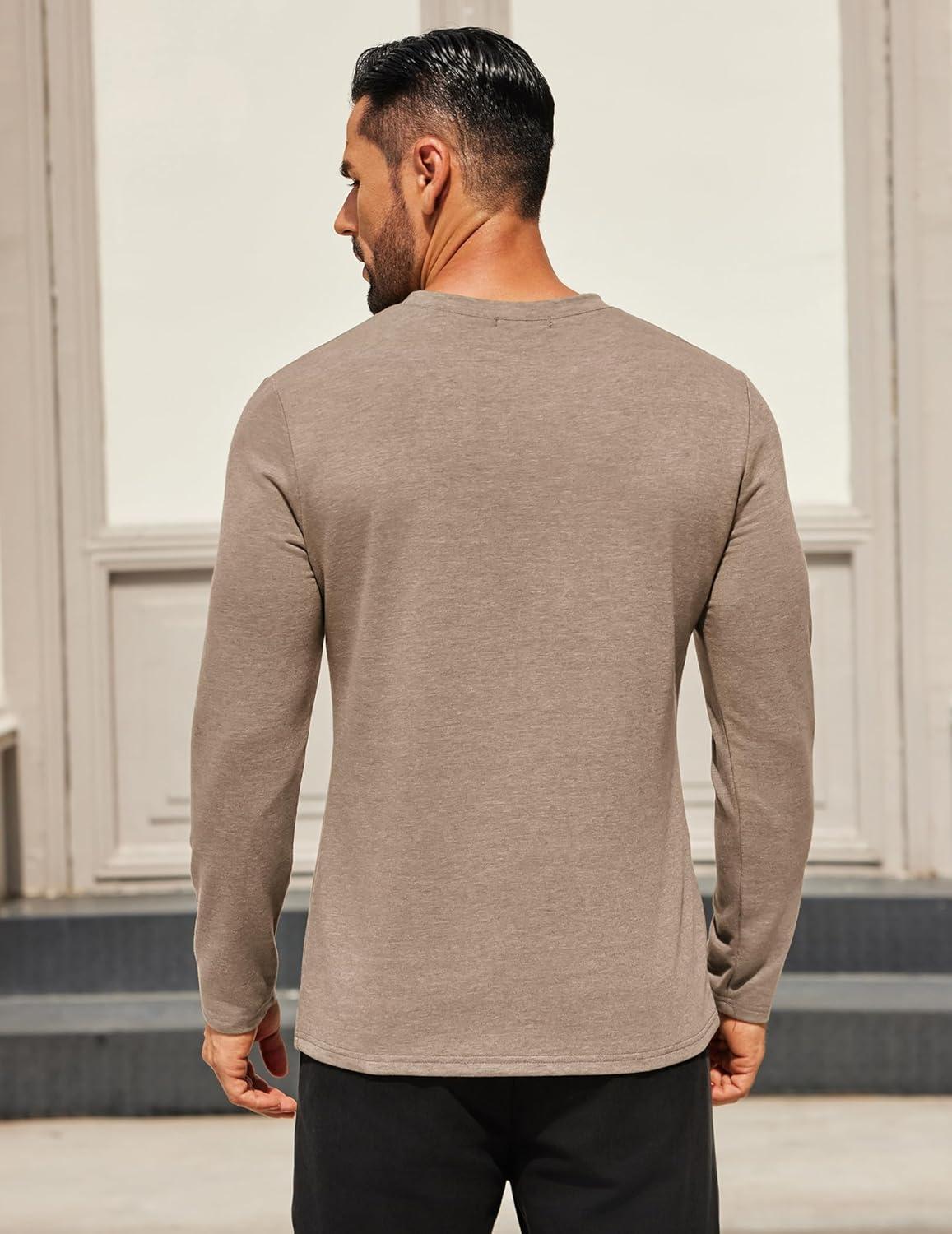 imageCOOFANDY Mens Long Sleeve T Shirts Crew Neck Casual Basic Tee Shirt Lightweight Pullover Shirts1 Packkhaki