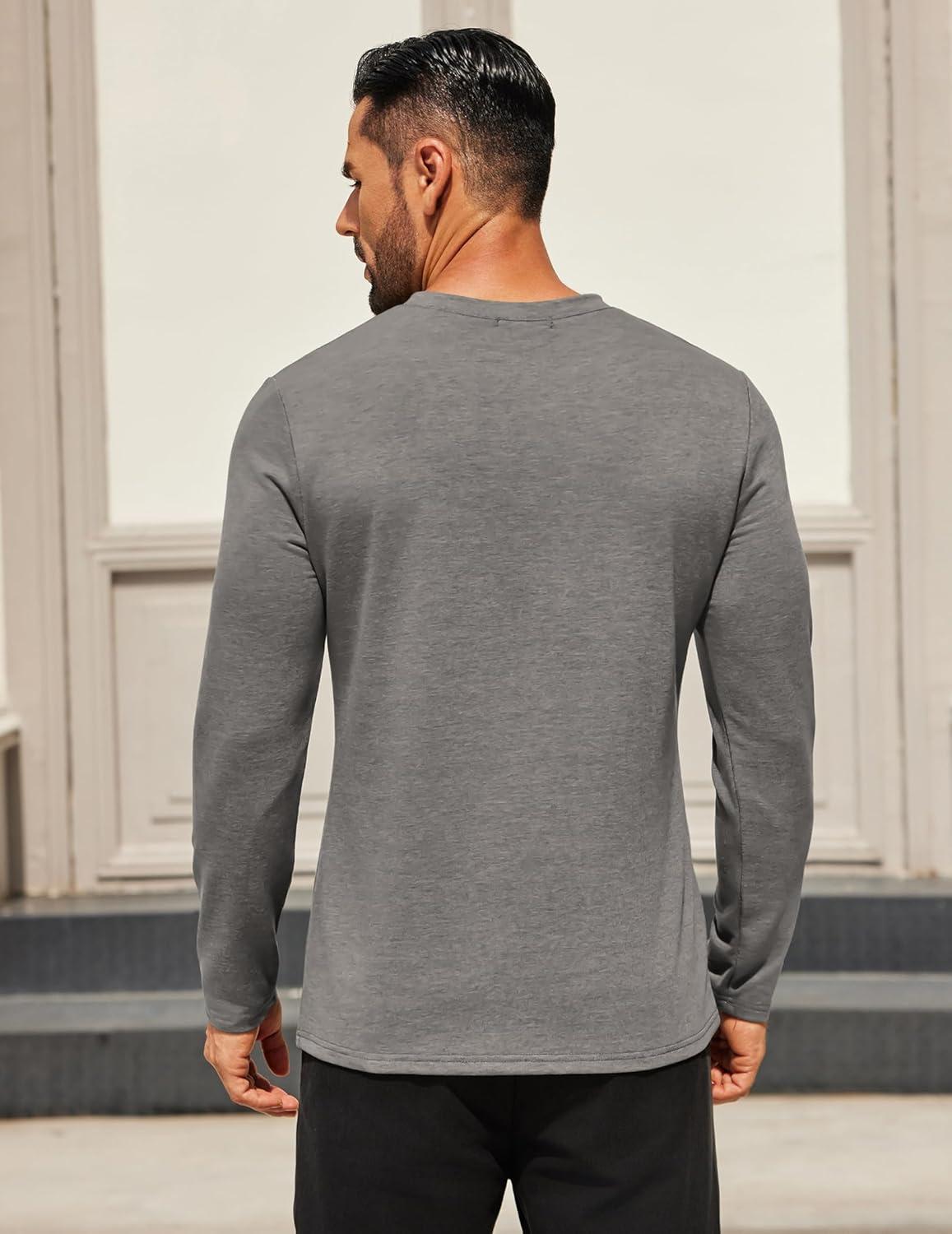 imageCOOFANDY Mens Long Sleeve T Shirts Crew Neck Casual Basic Tee Shirt Lightweight Pullover Shirts1 Packlight Gray