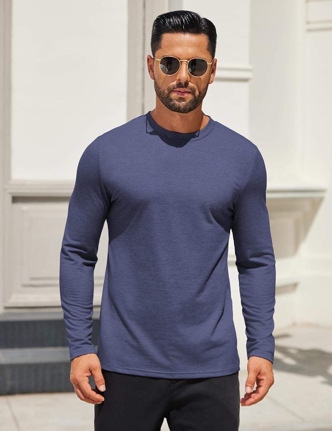 imageCOOFANDY Mens Long Sleeve T Shirts Crew Neck Casual Basic Tee Shirt Lightweight Pullover Shirts1 Packnavy Blue