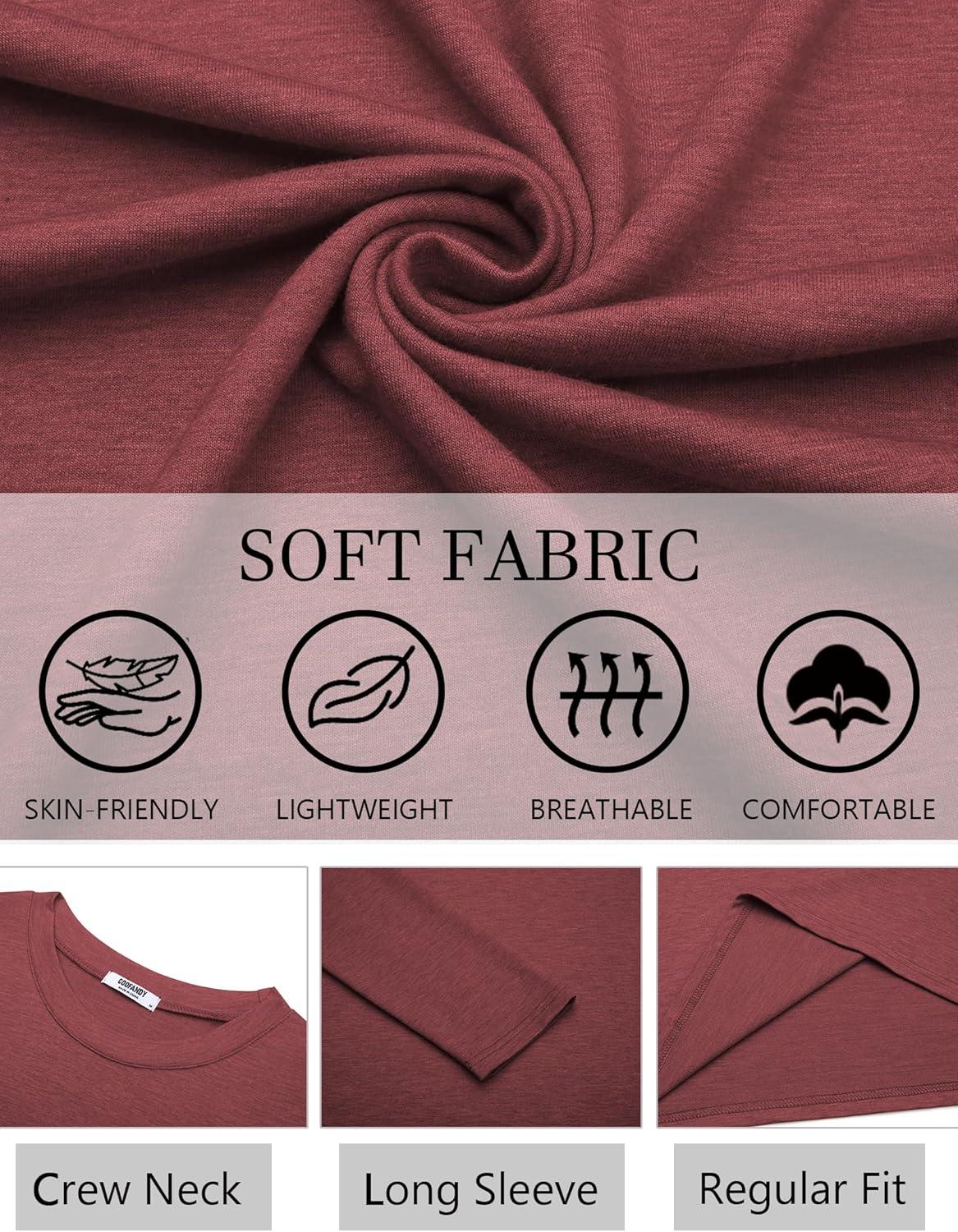 imageCOOFANDY Mens Long Sleeve T Shirts Crew Neck Casual Basic Tee Shirt Lightweight Pullover Shirts1 Packwine Red