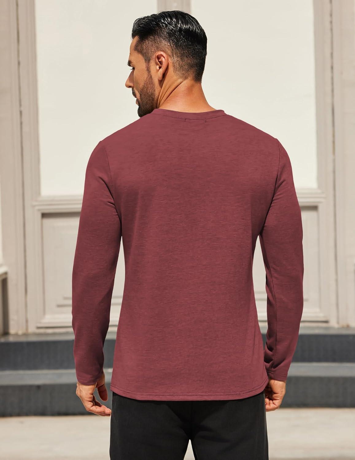 imageCOOFANDY Mens Long Sleeve T Shirts Crew Neck Casual Basic Tee Shirt Lightweight Pullover Shirts1 Packwine Red