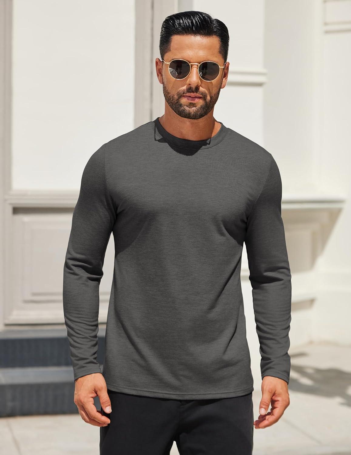 imageCOOFANDY Mens Long Sleeve T Shirts Crew Neck Casual Basic Tee Shirt Lightweight Pullover Shirts3 PackblackDark GrayWine Red