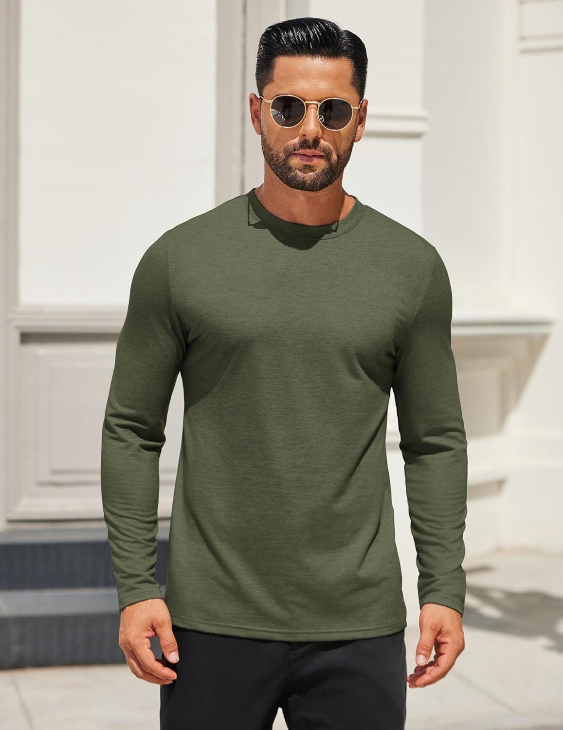 imageCOOFANDY Mens Long Sleeve T Shirts Crew Neck Casual Basic Tee Shirt Lightweight Pullover Shirts3 PackblackLight GrayArmy Green