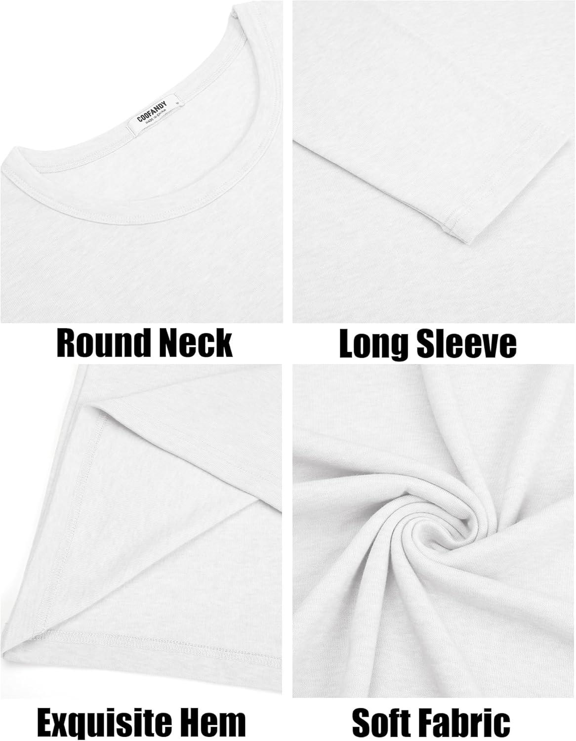 imageCOOFANDY Mens Long Sleeve Tee Shirts Crew Neck T Shirt Solid Casual Basic Tees Soft Stretch TShirtsAll White