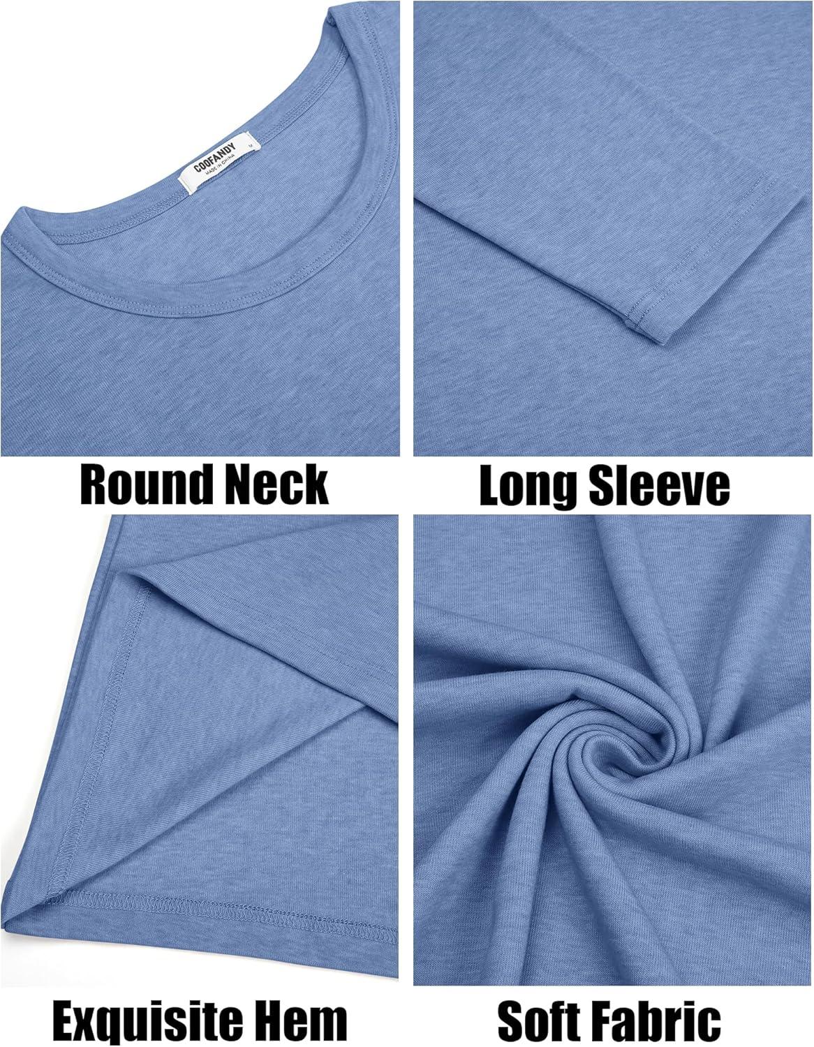 imageCOOFANDY Mens Long Sleeve Tee Shirts Crew Neck T Shirt Solid Casual Basic Tees Soft Stretch TShirtsBlue