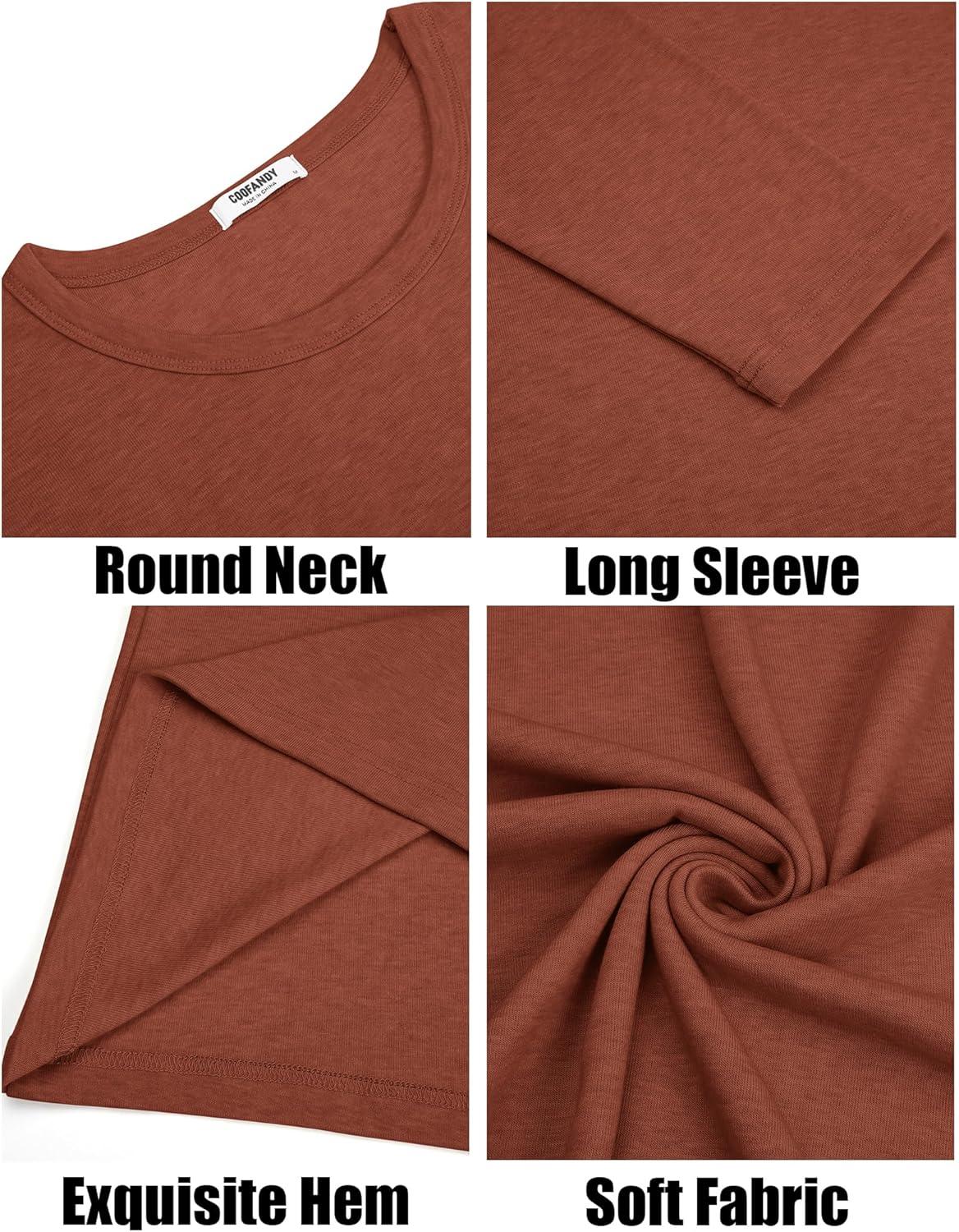 imageCOOFANDY Mens Long Sleeve Tee Shirts Crew Neck T Shirt Solid Casual Basic Tees Soft Stretch TShirtsCaramel