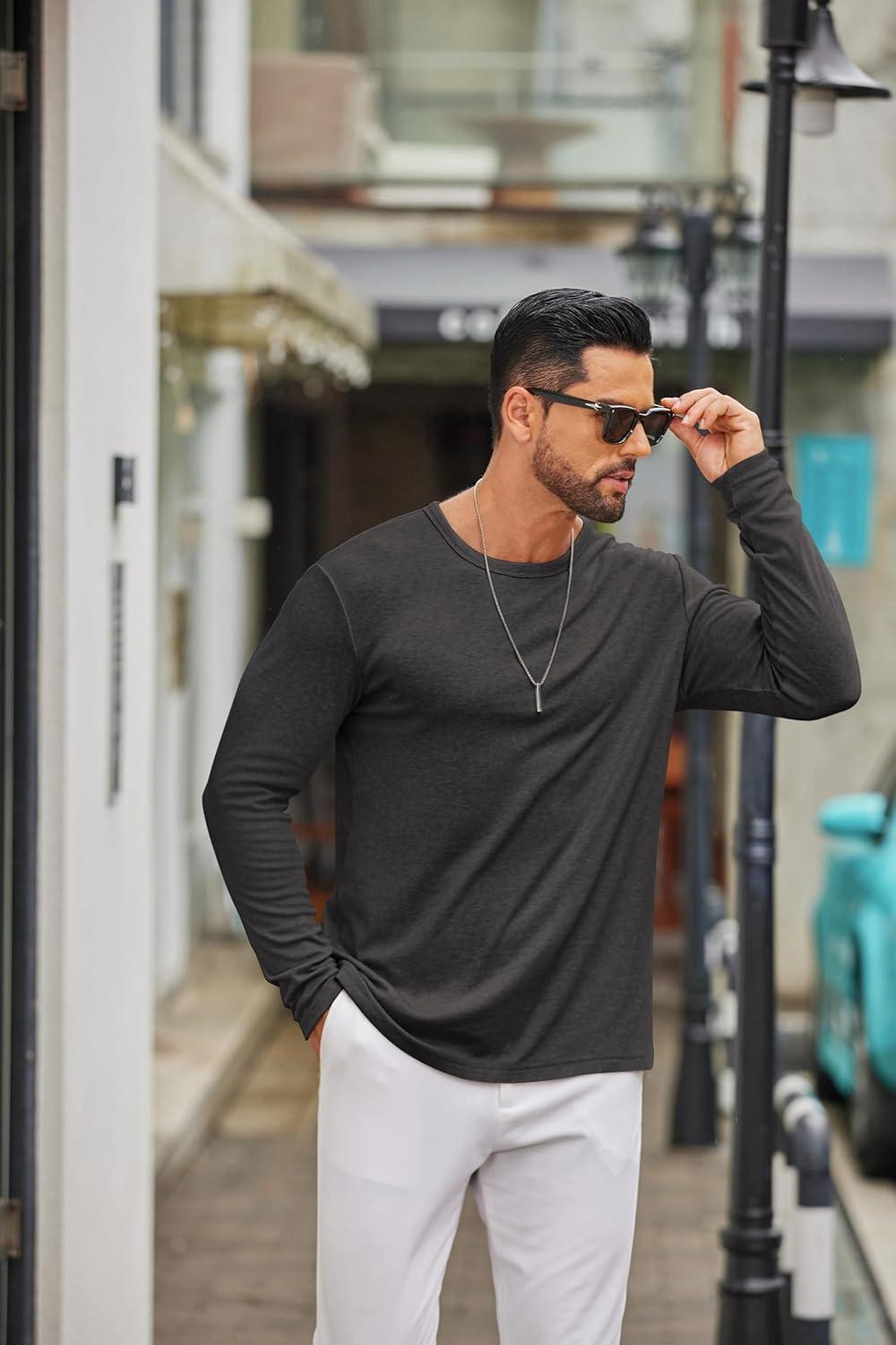 imageCOOFANDY Mens Long Sleeve Tee Shirts Crew Neck T Shirt Solid Casual Basic Tees Soft Stretch TShirtsDark Grey