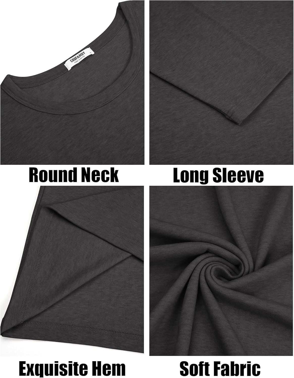 imageCOOFANDY Mens Long Sleeve Tee Shirts Crew Neck T Shirt Solid Casual Basic Tees Soft Stretch TShirtsDark Grey