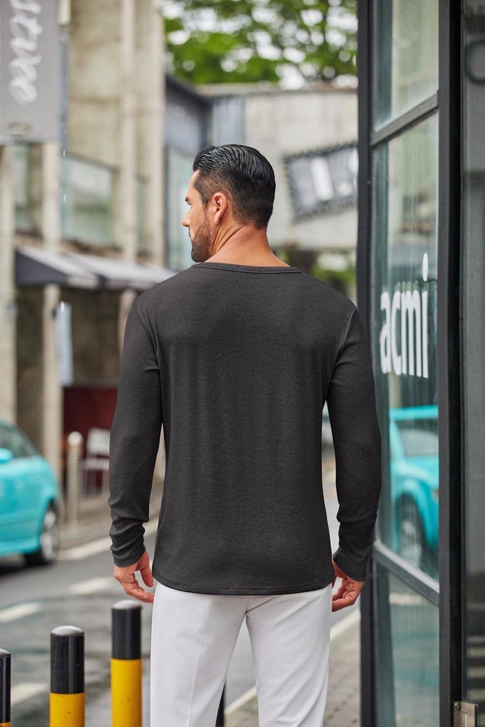 imageCOOFANDY Mens Long Sleeve Tee Shirts Crew Neck T Shirt Solid Casual Basic Tees Soft Stretch TShirtsDark Grey