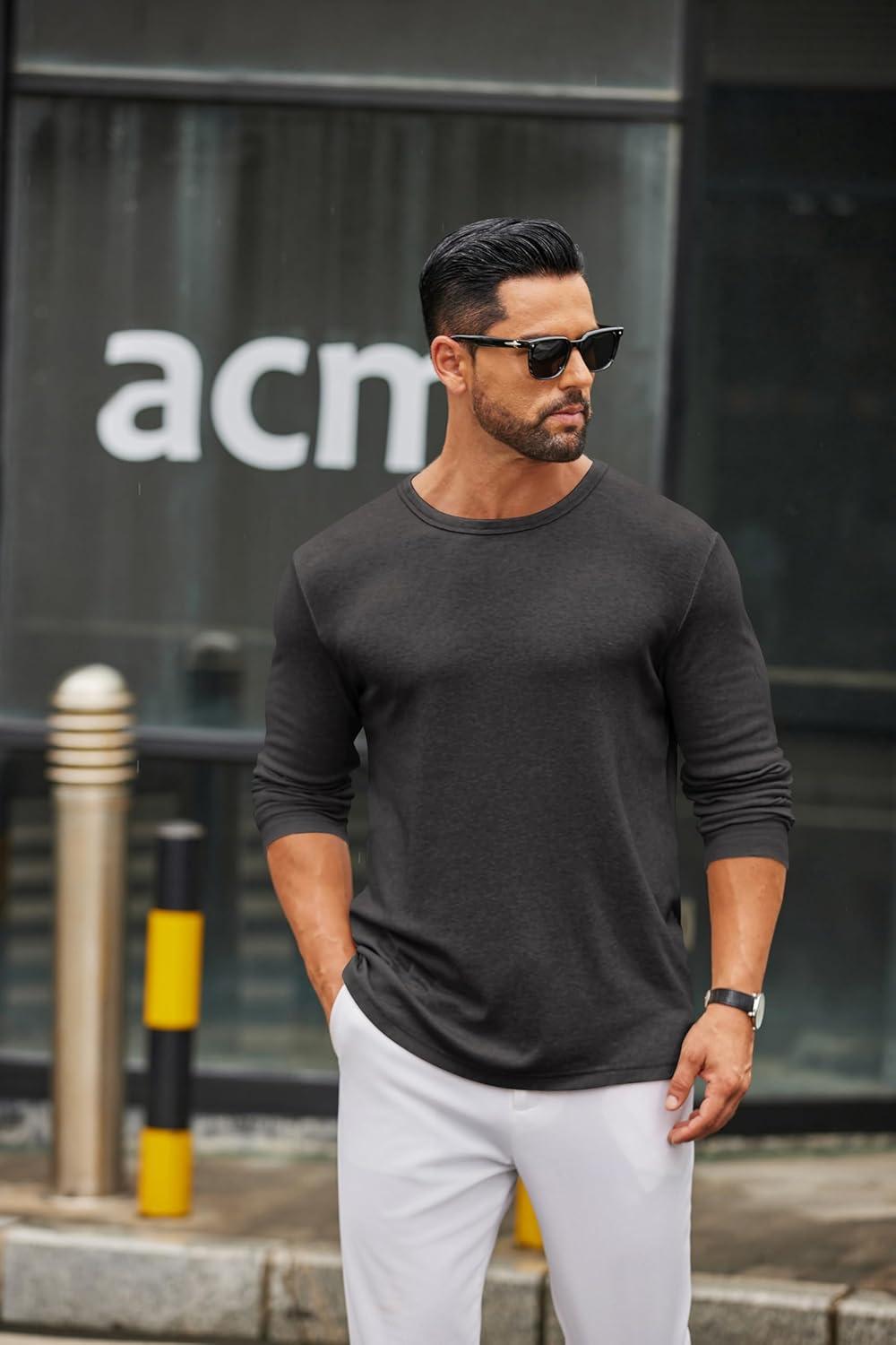 imageCOOFANDY Mens Long Sleeve Tee Shirts Crew Neck T Shirt Solid Casual Basic Tees Soft Stretch TShirtsDark Grey