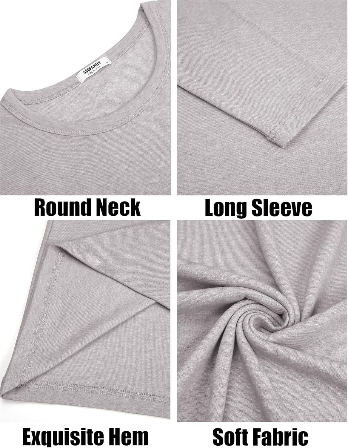 imageCOOFANDY Mens Long Sleeve Tee Shirts Crew Neck T Shirt Solid Casual Basic Tees Soft Stretch TShirtsLight Grey