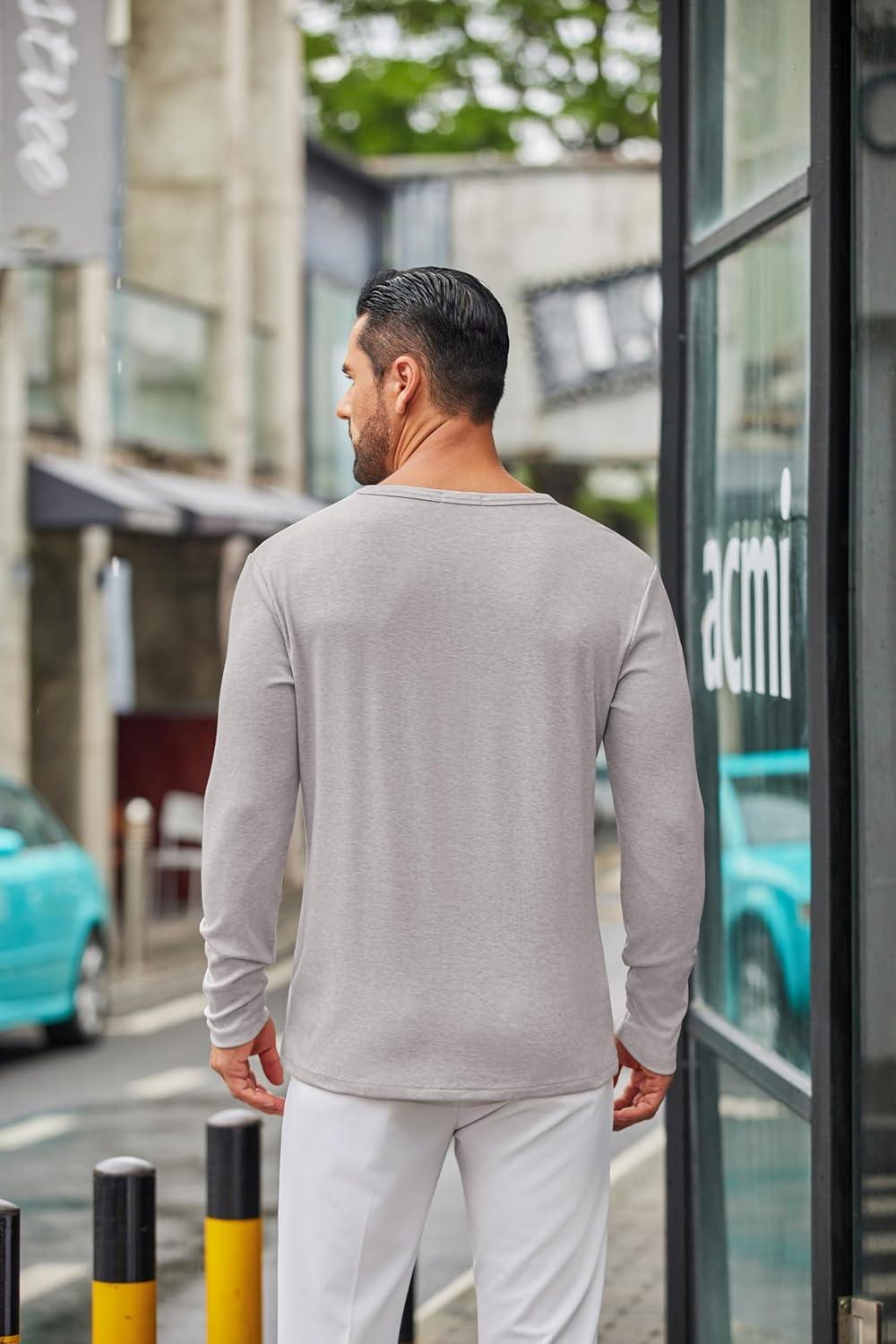 imageCOOFANDY Mens Long Sleeve Tee Shirts Crew Neck T Shirt Solid Casual Basic Tees Soft Stretch TShirtsLight Grey