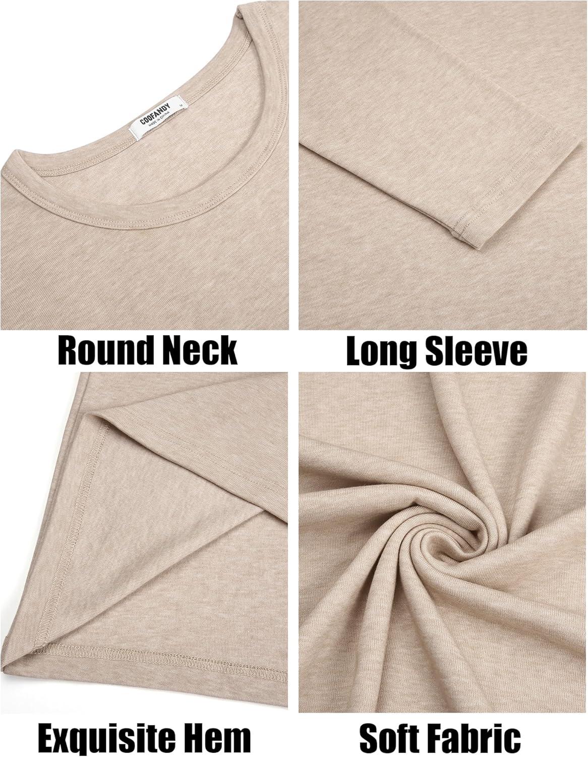 imageCOOFANDY Mens Long Sleeve Tee Shirts Crew Neck T Shirt Solid Casual Basic Tees Soft Stretch TShirtsLight Khaki