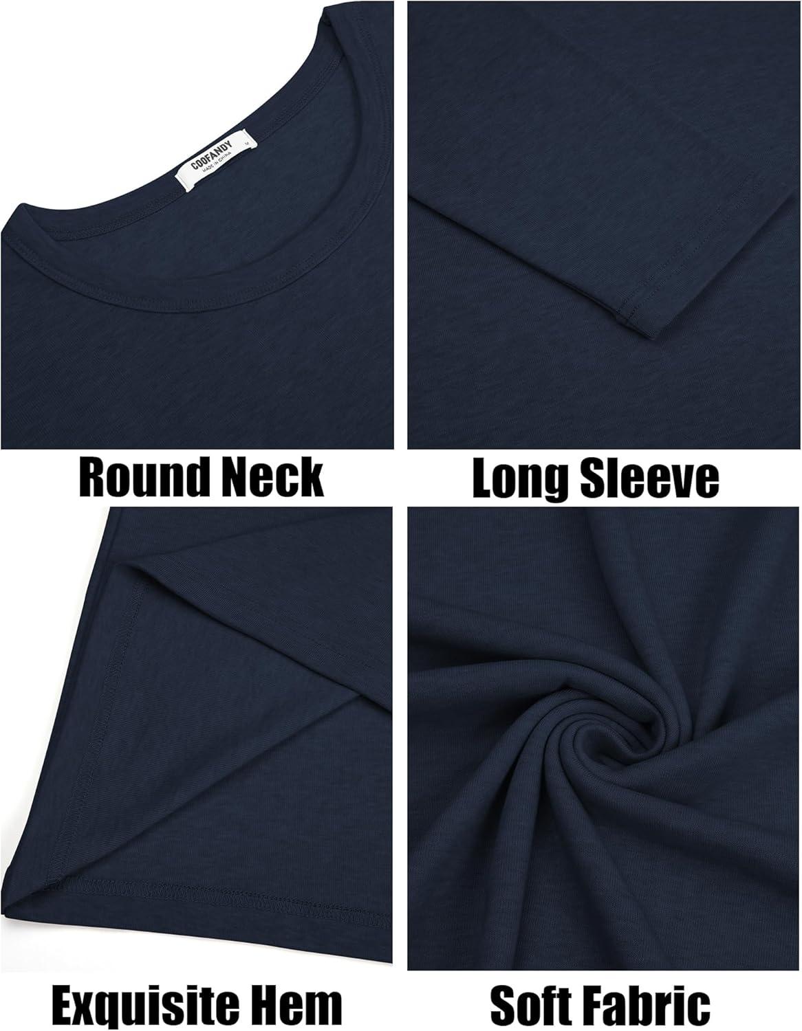 imageCOOFANDY Mens Long Sleeve Tee Shirts Crew Neck T Shirt Solid Casual Basic Tees Soft Stretch TShirtsNavy Blue