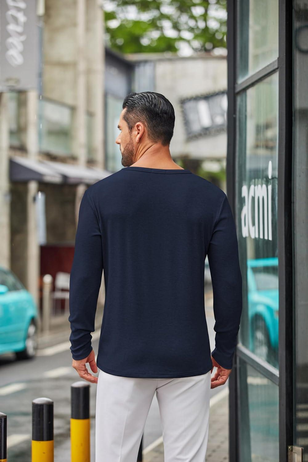 imageCOOFANDY Mens Long Sleeve Tee Shirts Crew Neck T Shirt Solid Casual Basic Tees Soft Stretch TShirtsNavy Blue