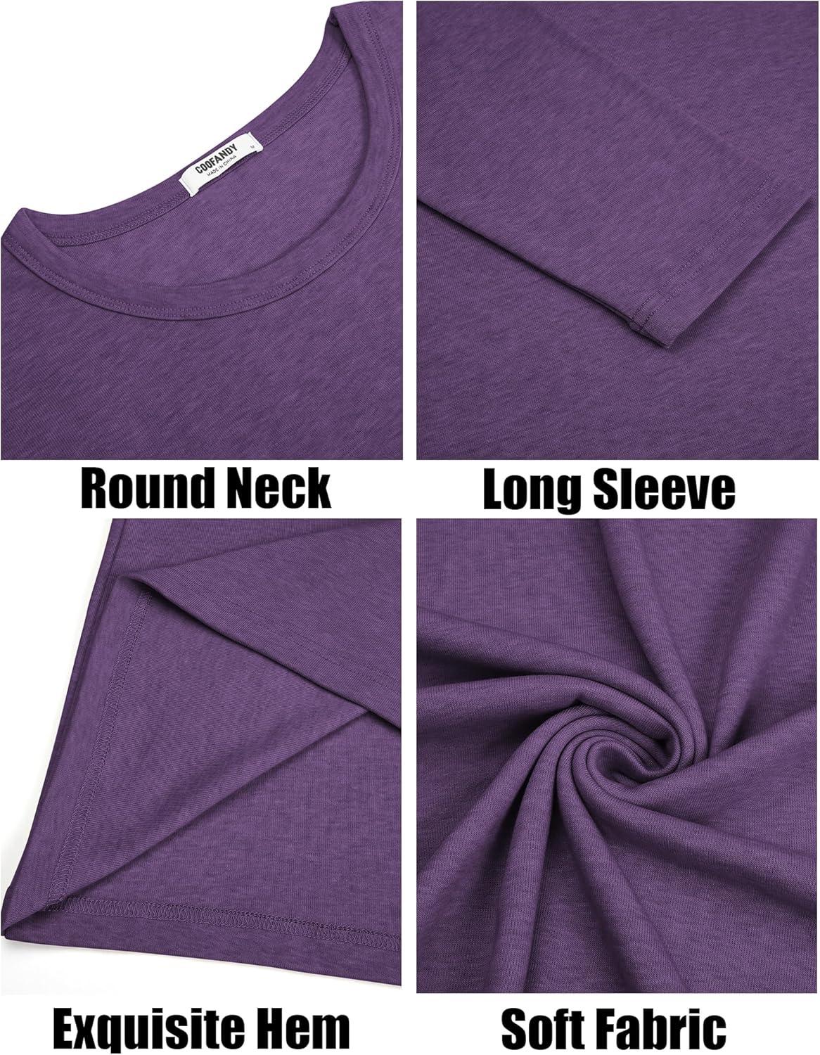 imageCOOFANDY Mens Long Sleeve Tee Shirts Crew Neck T Shirt Solid Casual Basic Tees Soft Stretch TShirtsPurple