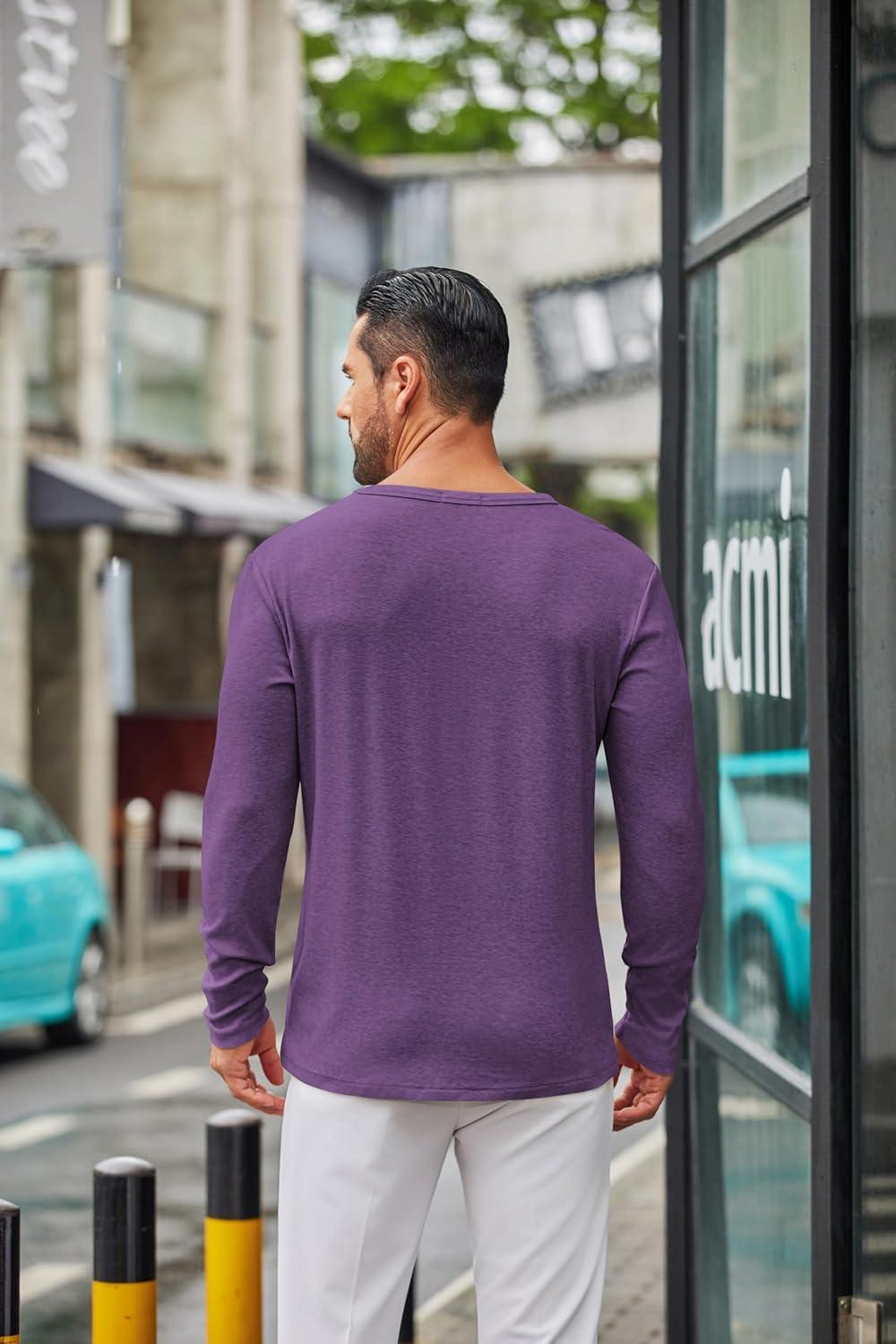 imageCOOFANDY Mens Long Sleeve Tee Shirts Crew Neck T Shirt Solid Casual Basic Tees Soft Stretch TShirtsPurple