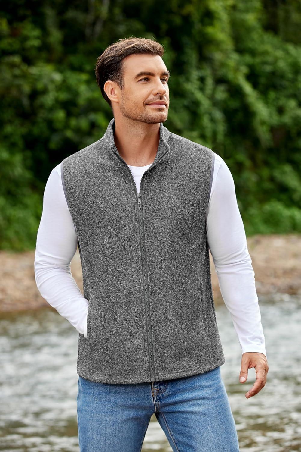 imageCOOFANDY Mens Minimalist Fleece Vest Casual Sleeveless Jacket Lightweight Outerwear Vests for City Layers Heather GreyL