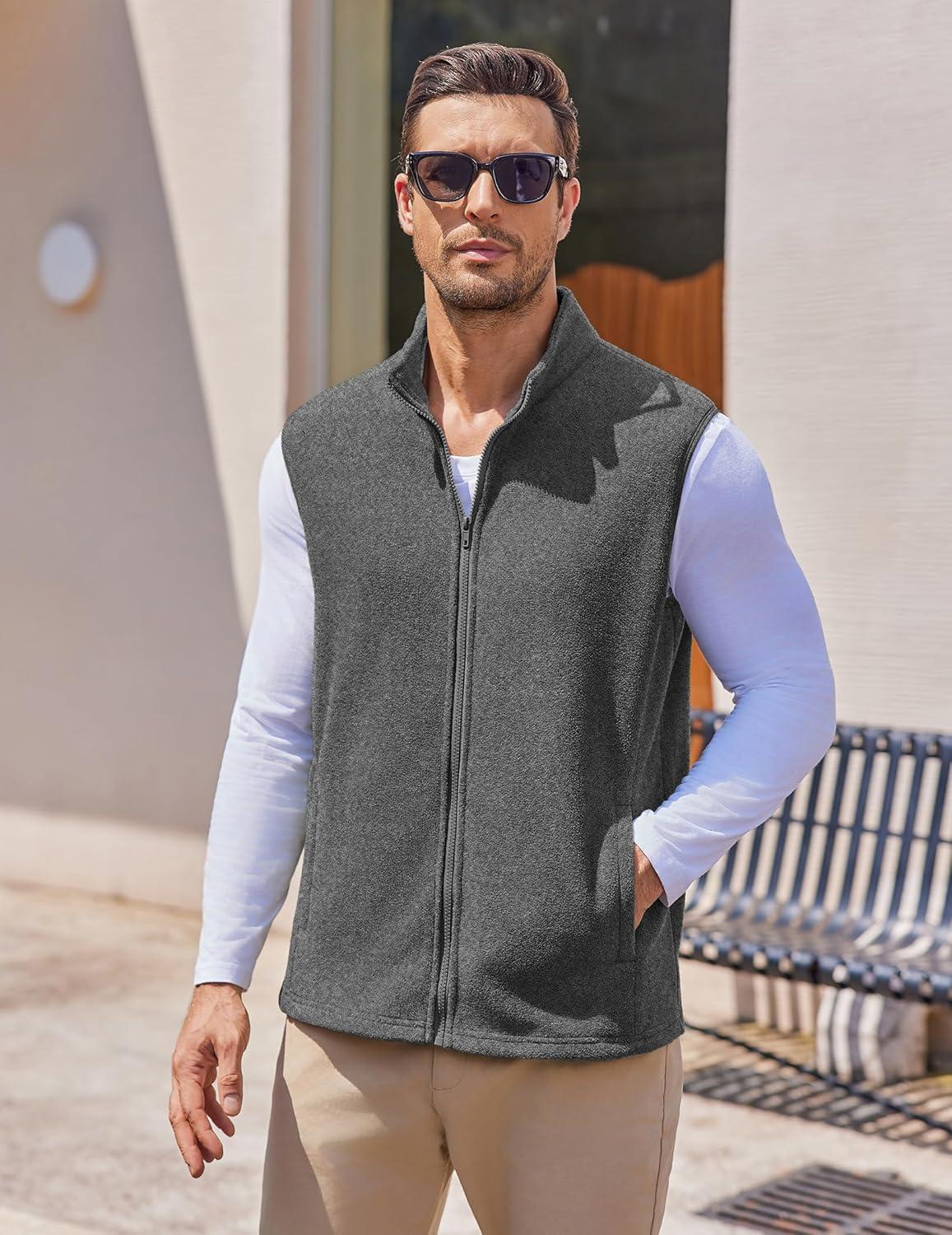 imageCOOFANDY Mens Minimalist Fleece Vest Casual Sleeveless Jacket Lightweight Outerwear Vests for City Layers Heather GreyL