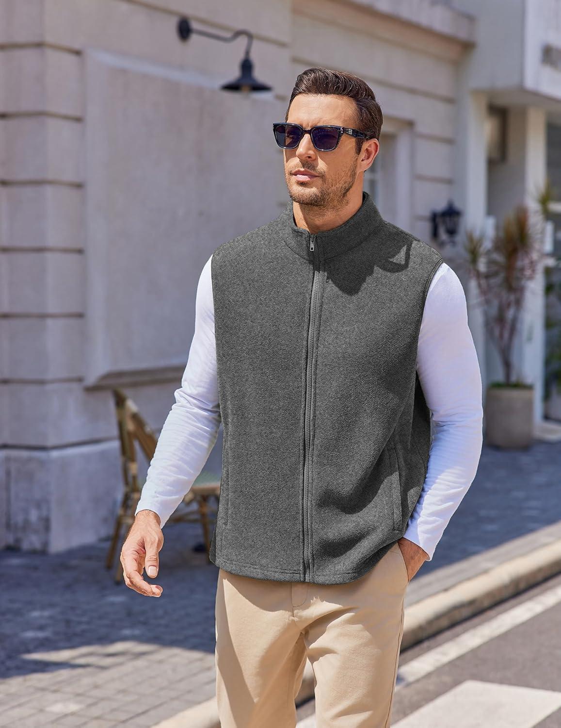 imageCOOFANDY Mens Minimalist Fleece Vest Casual Sleeveless Jacket Lightweight Outerwear Vests for City Layers Heather GreyL