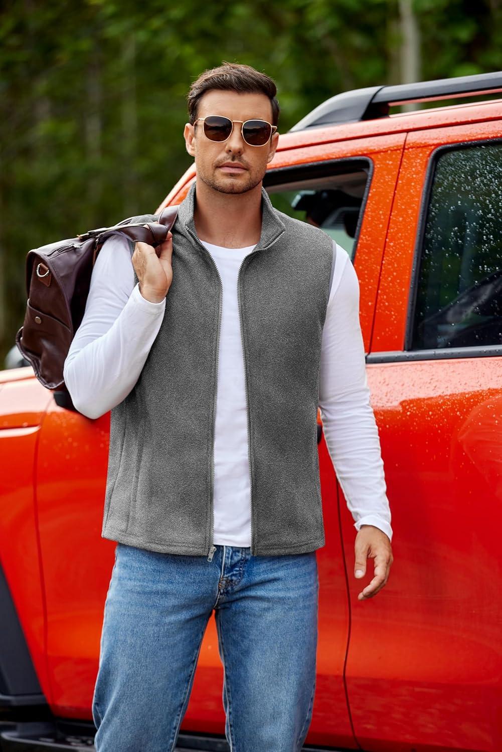 imageCOOFANDY Mens Minimalist Fleece Vest Casual Sleeveless Jacket Lightweight Outerwear Vests for City Layers Heather GreyL