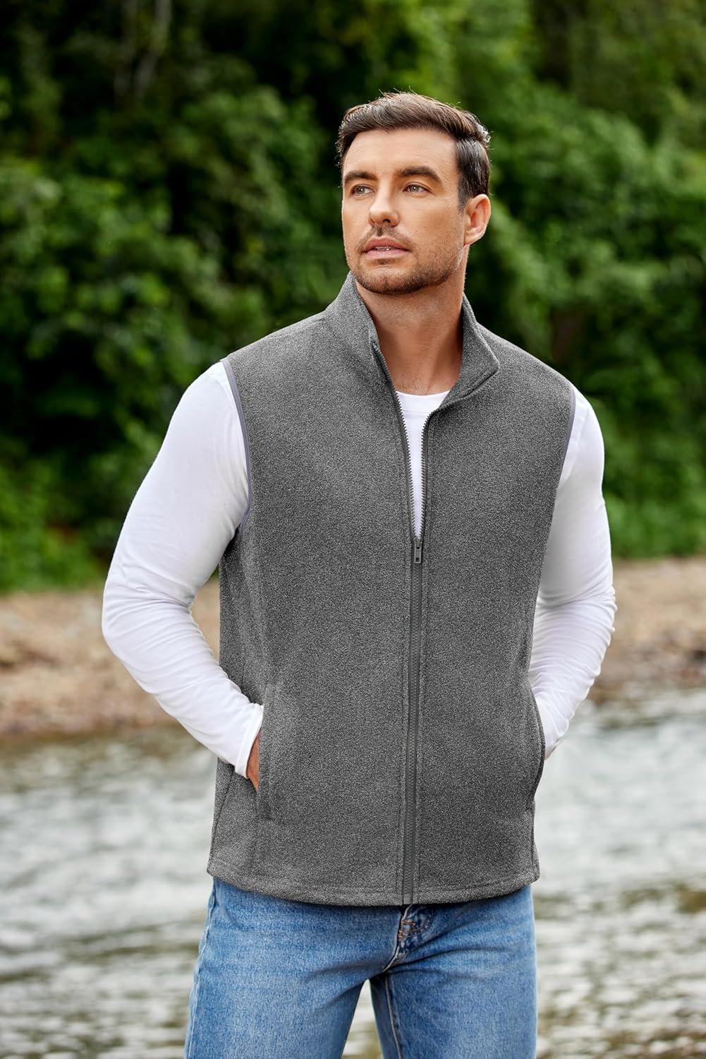imageCOOFANDY Mens Minimalist Fleece Vest Casual Sleeveless Jacket Lightweight Outerwear Vests for City Layers Heather GreyL