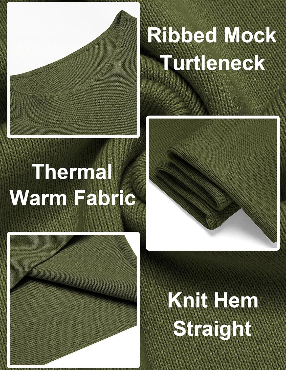 imageCOOFANDY Mens Mock Turtleneck Sweater Long Sleeve Basic Thermal Undershirt Slim Fit Lightweight Pullover SweatersArmy Green