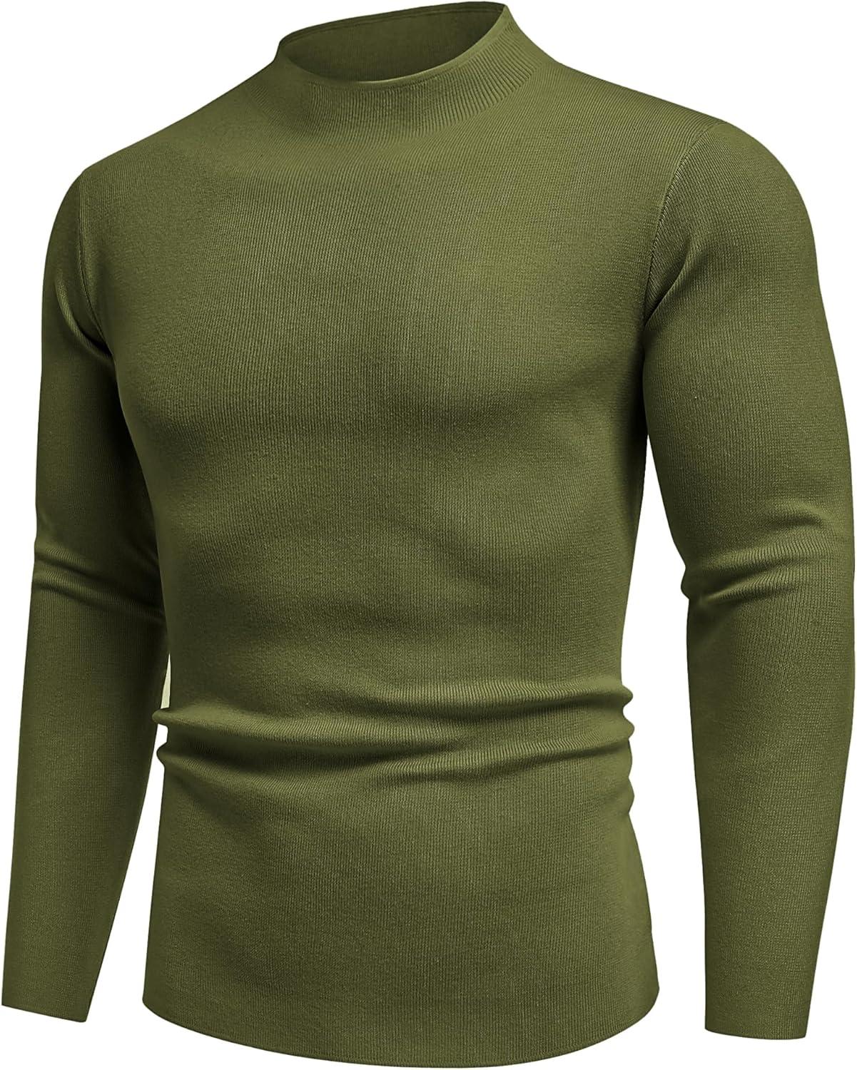 imageCOOFANDY Mens Mock Turtleneck Sweater Long Sleeve Basic Thermal Undershirt Slim Fit Lightweight Pullover SweatersArmy Green