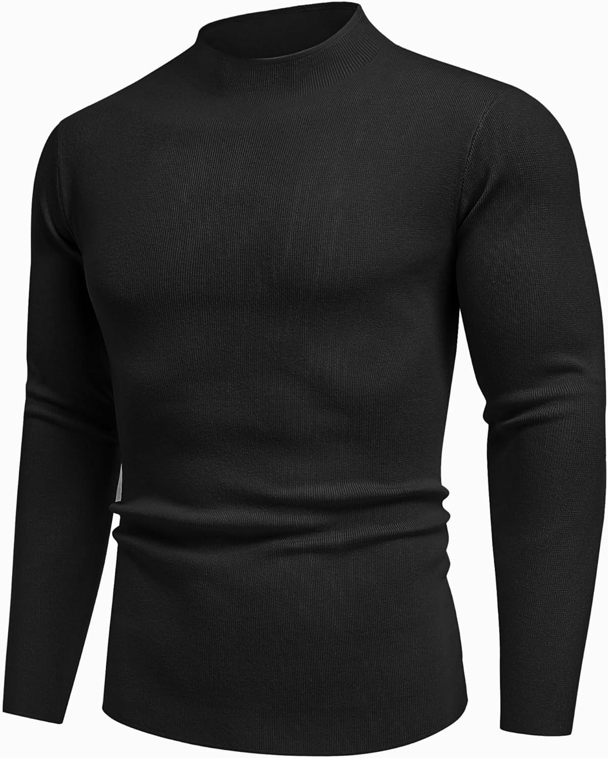 imageCOOFANDY Mens Mock Turtleneck Sweater Long Sleeve Basic Thermal Undershirt Slim Fit Lightweight Pullover SweatersBlack