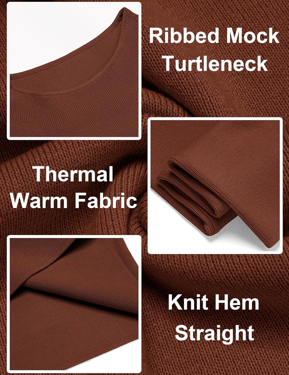 imageCOOFANDY Mens Mock Turtleneck Sweater Long Sleeve Basic Thermal Undershirt Slim Fit Lightweight Pullover SweatersBrown
