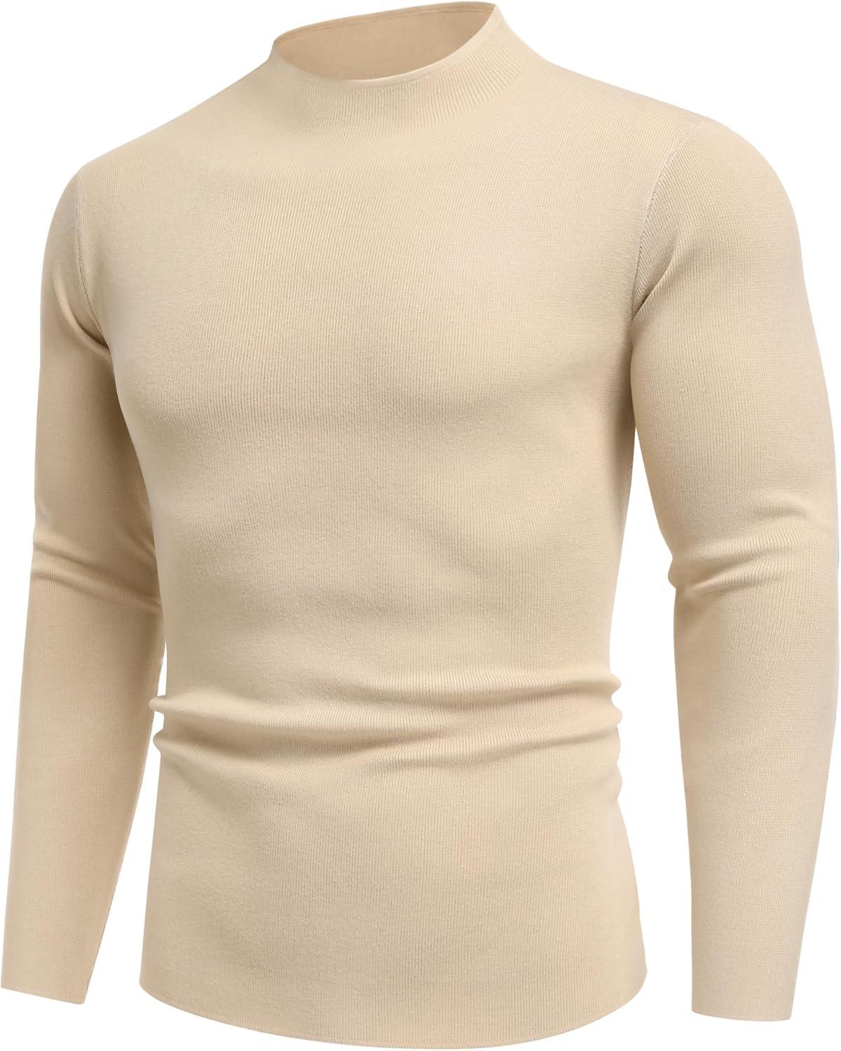 imageCOOFANDY Mens Mock Turtleneck Sweater Long Sleeve Basic Thermal Undershirt Slim Fit Lightweight Pullover SweatersKhaki