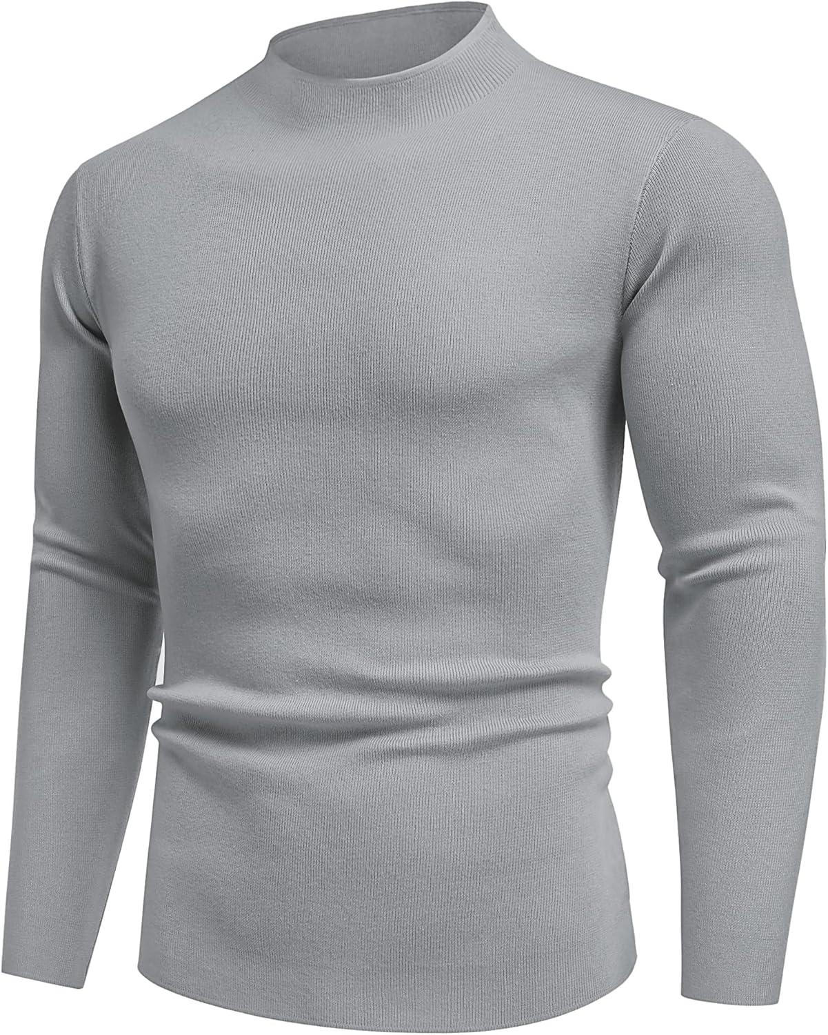 imageCOOFANDY Mens Mock Turtleneck Sweater Long Sleeve Basic Thermal Undershirt Slim Fit Lightweight Pullover SweatersLight Gray