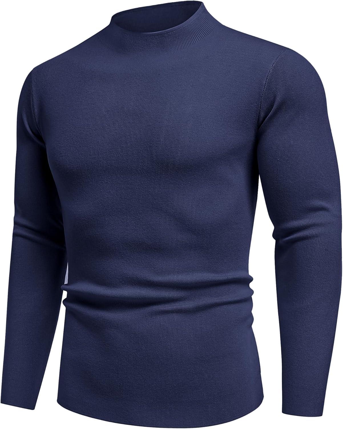imageCOOFANDY Mens Mock Turtleneck Sweater Long Sleeve Basic Thermal Undershirt Slim Fit Lightweight Pullover SweatersNavy Blue