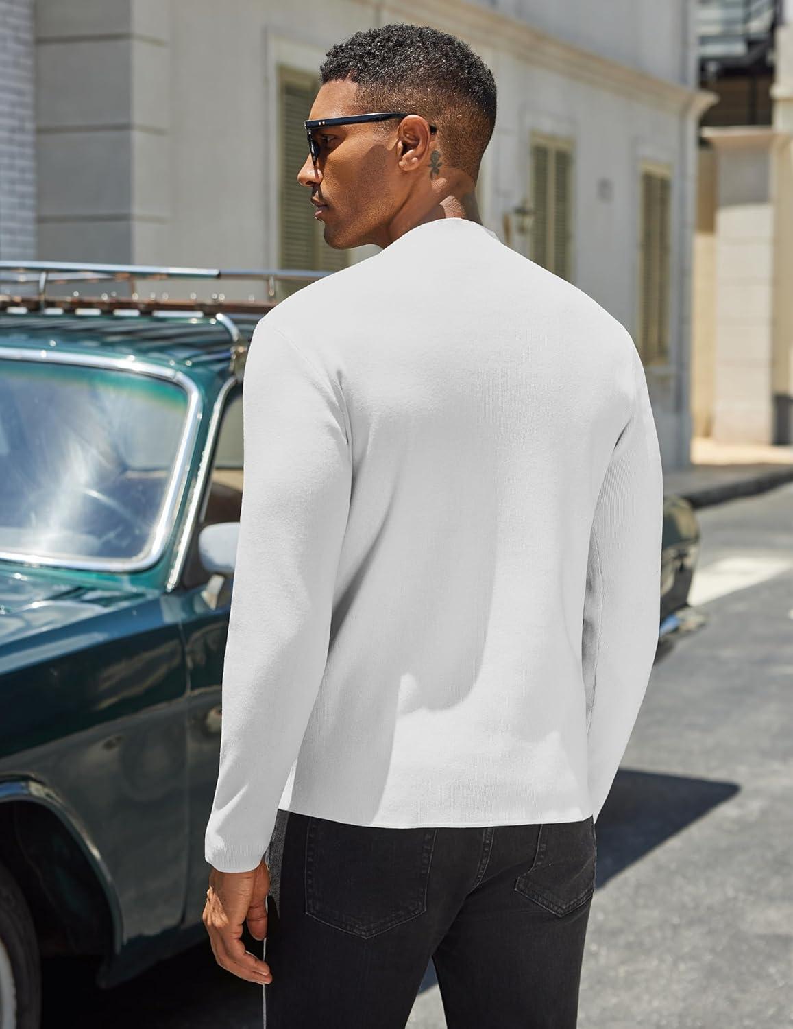 imageCOOFANDY Mens Mock Turtleneck Sweater Long Sleeve Basic Thermal Undershirt Slim Fit Lightweight Pullover SweatersWhite
